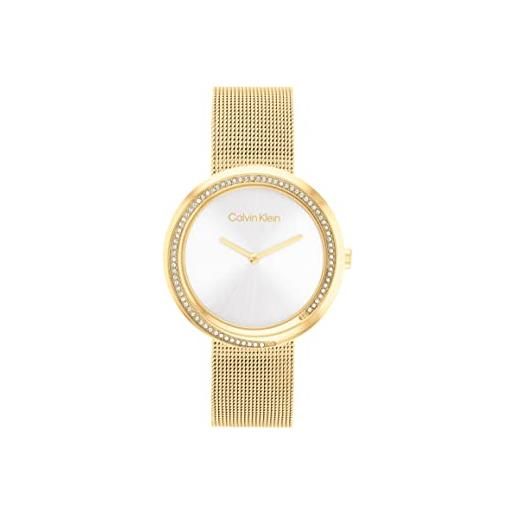 Calvin Klein orologio analogico al quarzo da donna con cinturino in maglia metallica in acciaio inossidabile dorato - 25200150