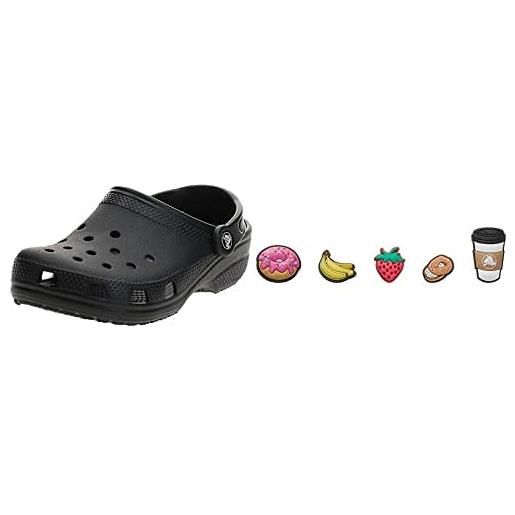 Crocs classic clog, unisex - adulto, nero (black), 46/47 eu + shoe charm 5-pack, personalize with jibbitz for decorativi per scarpe unisex adulto, colazione, taglia unica
