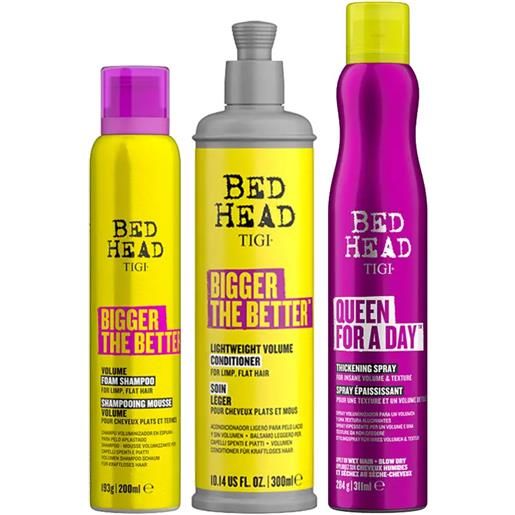 TIGI kit bed head volume bigger shampoo 200ml + conditioner 300ml + queen for a day thickening spray 311ml