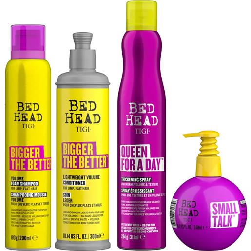 TIGI kit bed head volume bigger shampoo + conditioner + queen for a day spray + small talk