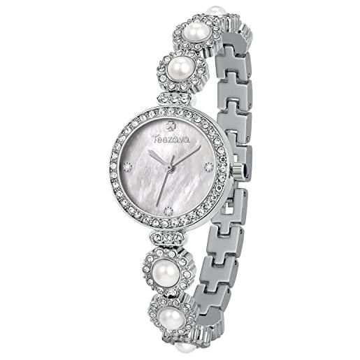 ManChDa orologi da donna per le donne gioielli orologio braccialetto perla quadrante madreperla orologi da donna in pelle scatola regalo cristallo diamante analogico quarzo bling argento orologio da