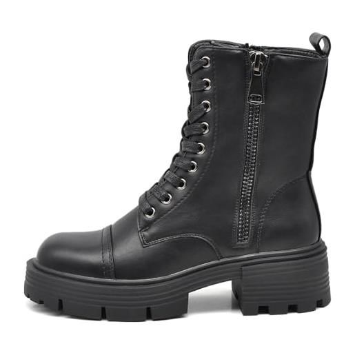 IF fashion stivali stivaletti anfibi combat boots scarpe da donna con platform zip cerniera 6646 nero n. 40