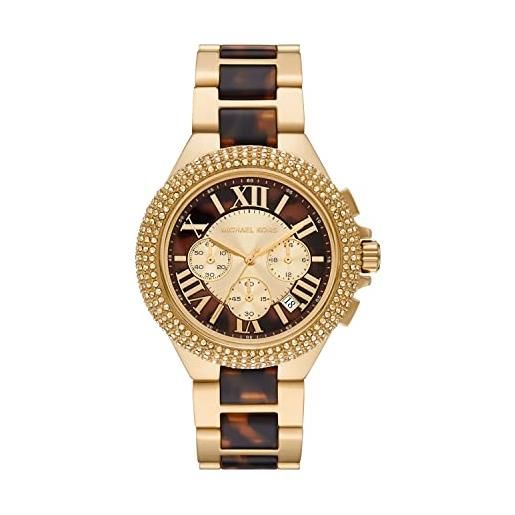 Michael Kors orologio camille da donna, movimento cronografo, cassa in acciaio inossidabile dorata da 43 mm con bracciale misto, mk7269, tonalità oro e marrone scuro