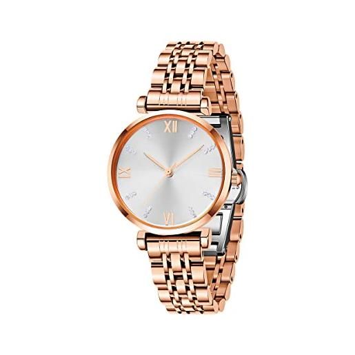 TIME100 orologio donna al quazo analogico elegante con quadrante diamantato in oro rosa 18 kt acciaio inossidabile impermeabile regalo donna(argento)