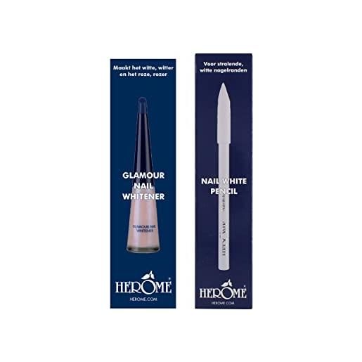 Herome combi-pack sbiancante per unghie glamour & matita bianca per unghie (glamour nail whitener & nail white pencil) - 10ml. 