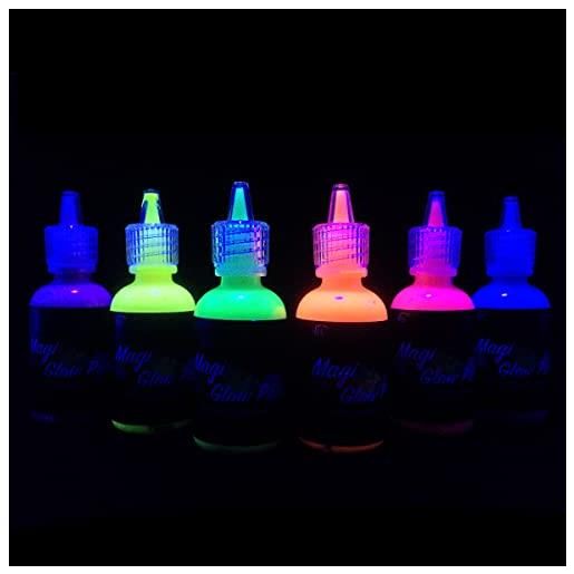 iLC [6 x 28ml vernice fluorescente colorato neon kit per pelle viso corpo colore uv fluo sotto la luce nera - lavabile - non tossico