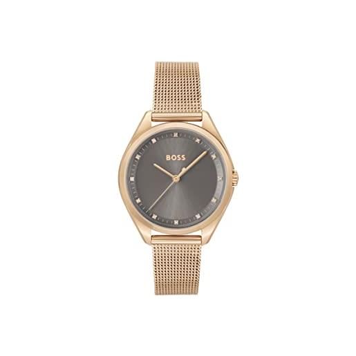 Boss orologio analogico al quarzo da donna con cinturino in maglia metallica in acciaio inossidabile color oro rosso - 1502668