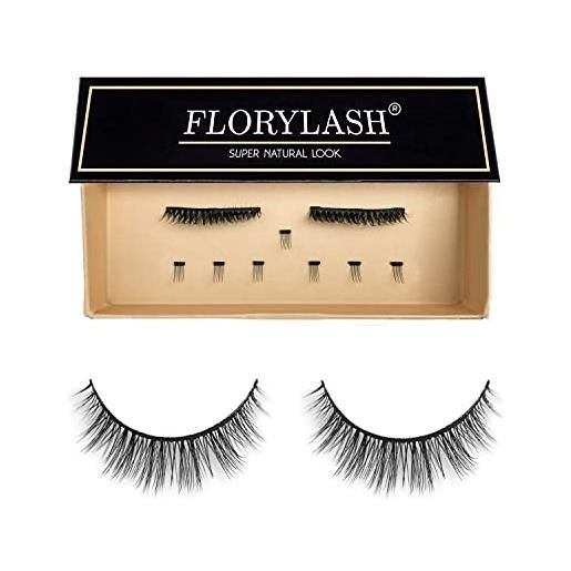 Florylash® | super natural look - ciglia magnetiche 3 magneti ciglia finte magnetiche naturali senza eyeliner 3d volume set riutilizzabile (taglia s (larghezza 25 mm))