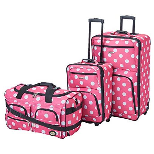 Rockland vara softside - set di 3 bagagli verticali, pois rosa. , 20 inches, 22 inches, 28 inches, vara softside - set di 3 bagagli verticali