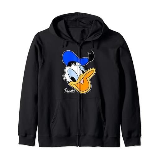 Disney mickey and friends donald duck big face signature felpa con cappuccio