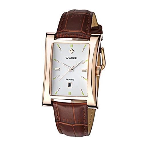 Allskid-Orologi allskid uomo orologi quadrante quadrato con calendario pelle pu cinturino quarzo orologi da polso (33mm, bianco+oro)
