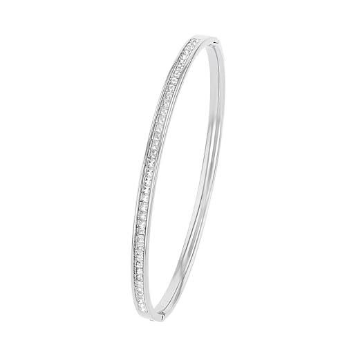 S.Oliver Bracciale Donna In Argento 925 E Acciaio Con Cristallo, Lunghezza Regolabile 17+3 Cm, In Confezione Regalo