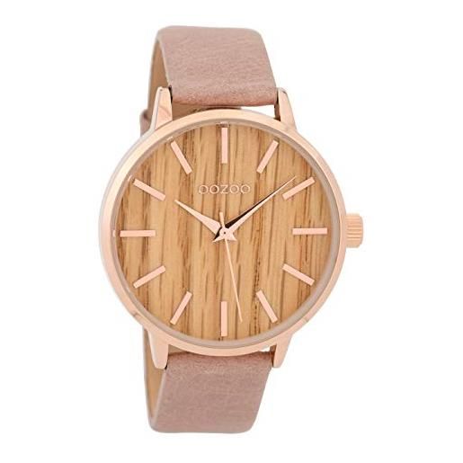 Oozoo c9251 - orologio da donna grande con quadrante in legno e cinturino in pelle, 42 mm (legno/rosa grigio - c9251)