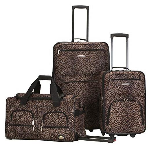 Rockland set di 3 bagagli, trasparente, 3 pezzi, leopard, taglia unica, vara softside - set di 3 bagagli verticali