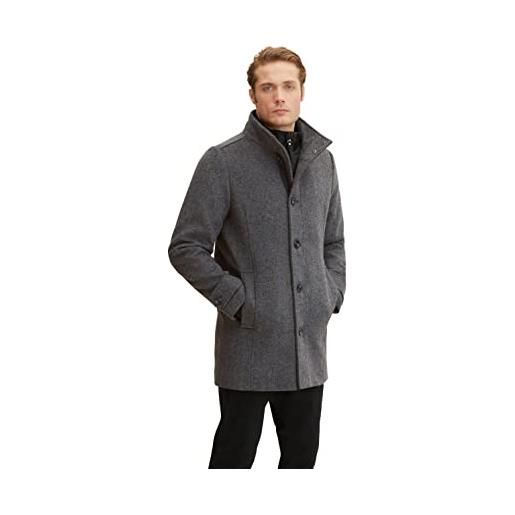 TOM TAILOR uomo cappotto di lana con giacca interna 1032506, marrone (brown chinchilla wool twill 30508), s