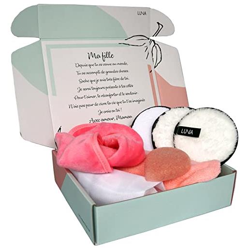 Luna Essentials cofanetto regalo da donna spa per regalare alla tua nuora con messaggio personalizzato, set di trucco 7 prodotti originale e utile, idea regalo benessere compleanno natale, festa della mamma
