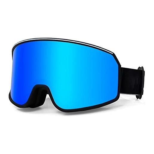 JINPXI occhiali da sci revo, maschera occhiali da sci anti-fog, anti-appannamento, anti-uv, occhiali da snowboard specchio, sci goggles uv400 per uomo donna adulti 16+ (rosso-nero)