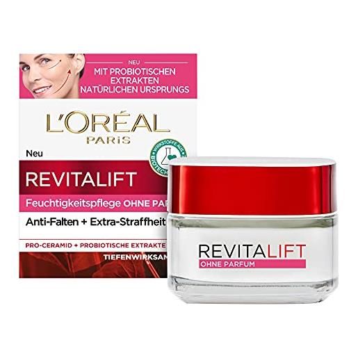 L'Oréal Paris cura del giorno senza profumo, idratante anti-invecchiamento per il viso, anche per pelli sensibili, con probiotici, revitalift classic, 50 ml