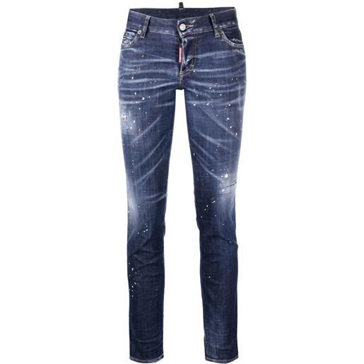 Dsquared2 jeans crop con effetto vernice - blu