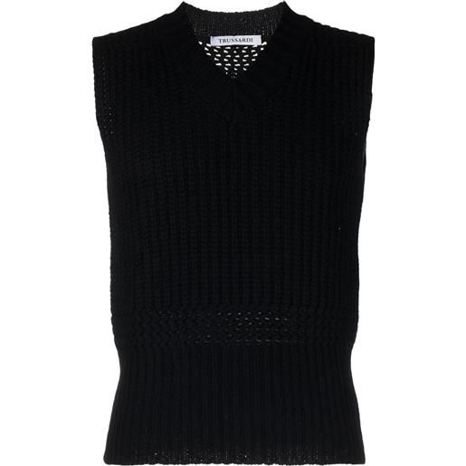 Trussardi maglione con scollo a v smanicato - nero