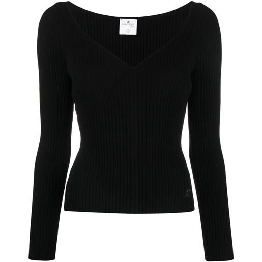 Courrèges maglione con scollo a cuore - nero
