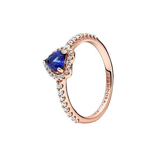 PANDORA anello rosa cuore scintillante placcato oro rosa, con zirconi blu 188421c01, metallo, zircone cubico