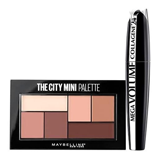 Maybelline new york the city mini palette ombretti colori 480 matte about town + mascara mega volume colore nero volumizzante e rimpolpante