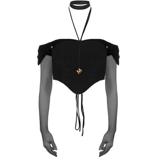 MANURI blusa in stile corsetto crop - nero