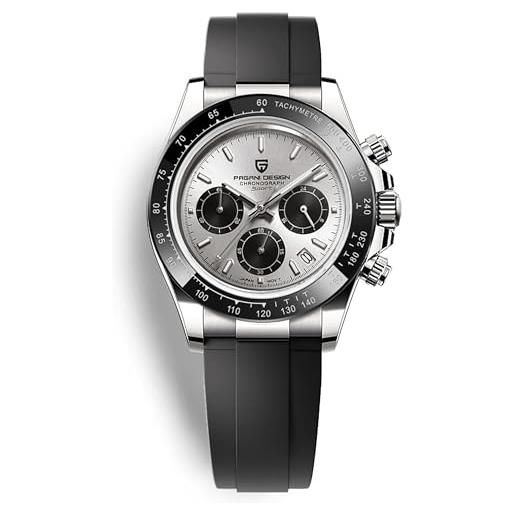 RollsTimi orologio da uomo mostra data code, orologio da polso sportivo impermeabile in stile business in vetro zaffiro antigraffio cinturino staccabile sintetico. (argento)