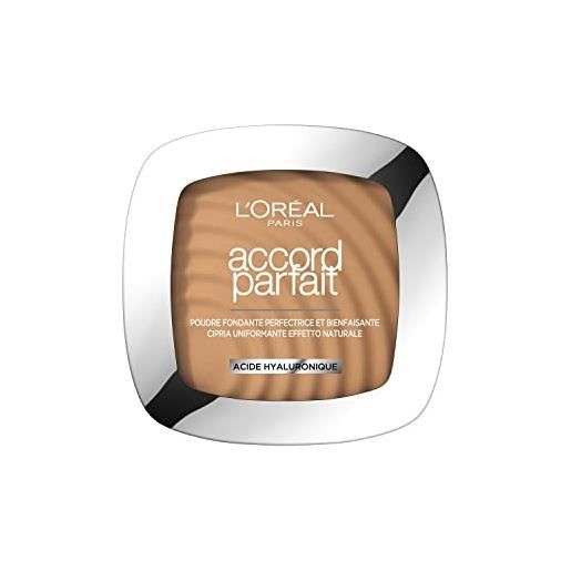 L'Oréal Paris cipria uniformante e fissante, per tutti i tipi di pelle, pelle setosa e risultato naturale, arricchita con pigmenti minerali e acido ialuronico, accord parfait, 6d miel doré