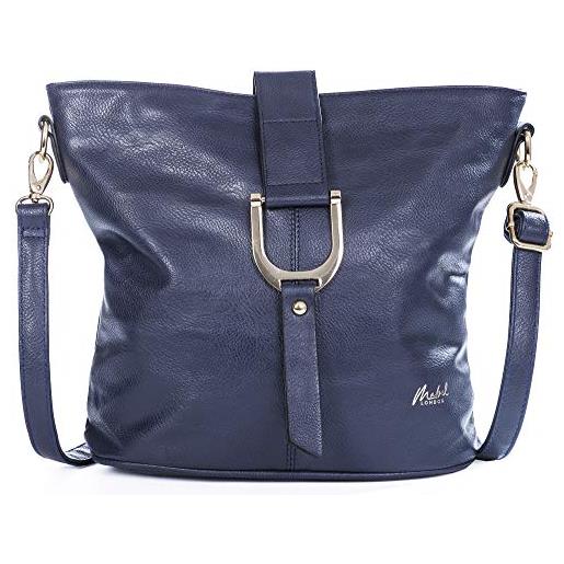 Big Handbag Shop mabel - borsa da donna a secchiello, in pelle vegana, con tracolla, leggera, misura media, per tutti i giorni - modello frankie, marina militare (blu) - ls_71556_ppp