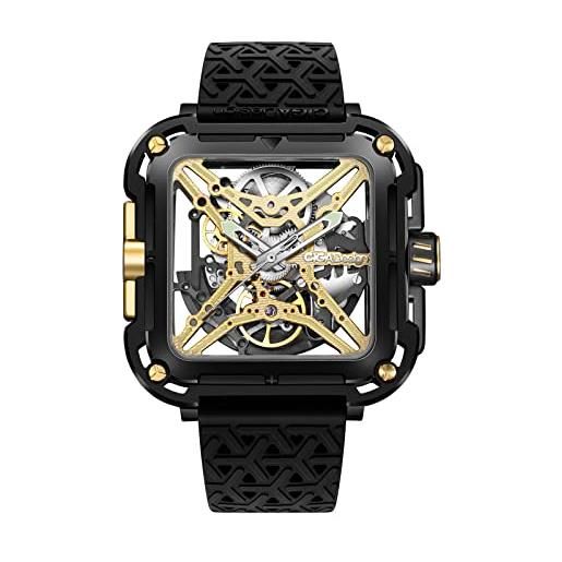 CIGA Design orologio automatico uomo - x series suv titanio orologio da polso meccanico con design scheletro, quadrato, vetro zaffiro con cinturino in nylon e silicone(titanio oro)