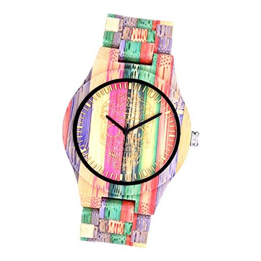 MicLee-orologio alla moda con quadrante in legno naturale con motivo a teschio e orologio al quarzo colorato con cinturino in acciaio inossidabile adatto a uomini e donne(uomo)