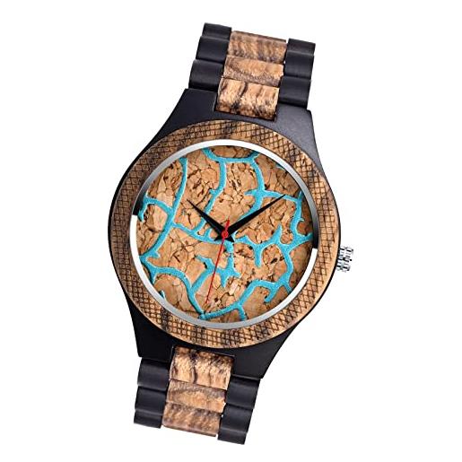 MicLee-orologio di moda modello griglia quadrante in legno naturale orologio al quarzo cinturino in acciaio inox adatto per uomini e donne moda casual ultra sottile quadrante blu