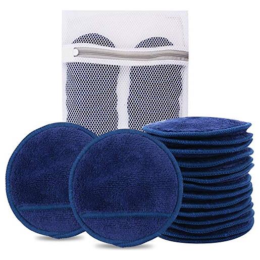 KinHwa dischetti struccanti lavabili pad struccanti riutilizzabili panno struccante per pulizia del viso solo con acqua 14 pezzi blu
