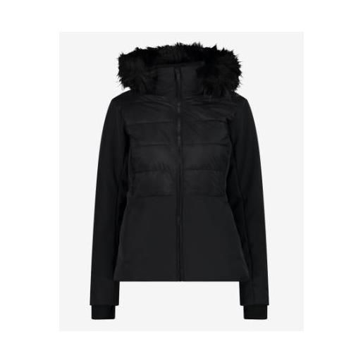 Cmp woman jacket zip hood giacca sci nera capp pelo donna