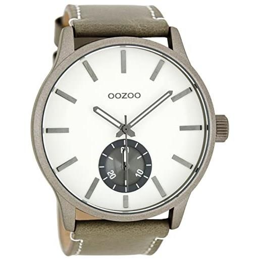 Oozoo orologio da polso xl con cinturino in pelle per articoli speciali, outlet a prezzo ridotto, variante 2, c9035 - bianco/grigio, cinghia