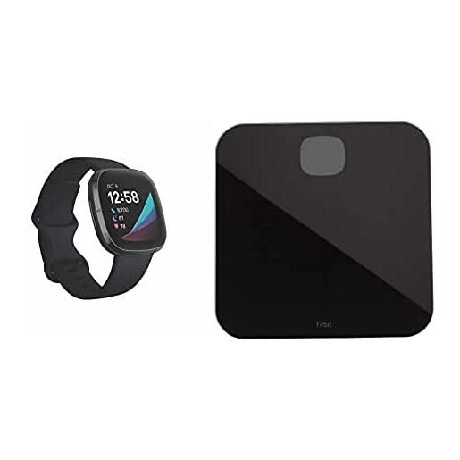 Fitbit aria air bilancia intelligente + smartwatch evoluto con strumenti per la salute del cuore, gestione dello stress, monitoraggio della temperatura cutanea