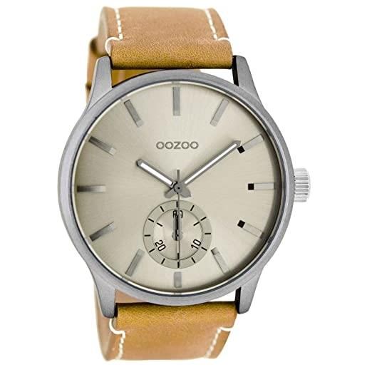 Oozoo orologio da polso xl con cinturino in pelle per articoli speciali, outlet a prezzo ridotto, variante 2, c9081 - argento/sabbia