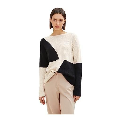 TOM TAILOR le signore maglione lavorato a maglia con blocco colorato 1034464, 30951 - beige black color block, xxl