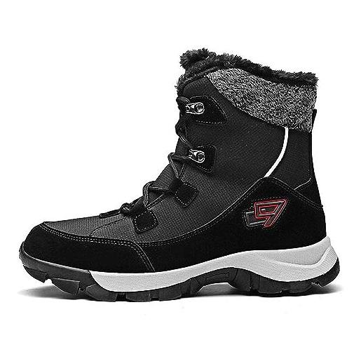 Asifn stivali da neve donna stivaletti impermeabili invernali pelliccia calda per stivaletti all'aperto scarpe slip-on di moda cilindro centrale（40 eu, nero