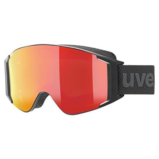 Uvex g. Gl 3000 to, occhiali da sci unisex, con lente intercambiabile, campo visivo ampliato, privo di appannamenti, black matt/red-lasergold lite, one size