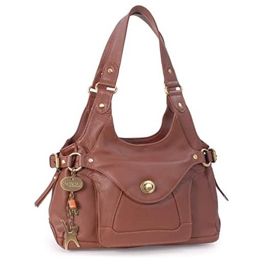 Catwalk Collection Handbags - vera pelle - borsa a spalla/borse a mano - con ciondolo a forma di gatto - roxanna - marrone scuro