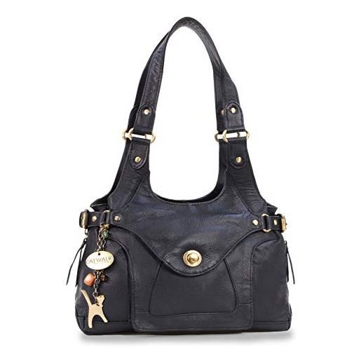 Catwalk Collection Handbags - vera pelle - borsa a spalla/borse a mano - con ciondolo a forma di gatto - roxanna - blu