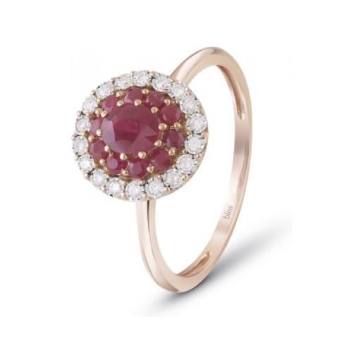 Bliss anello prestige in oro rosa con brillanti e rubini