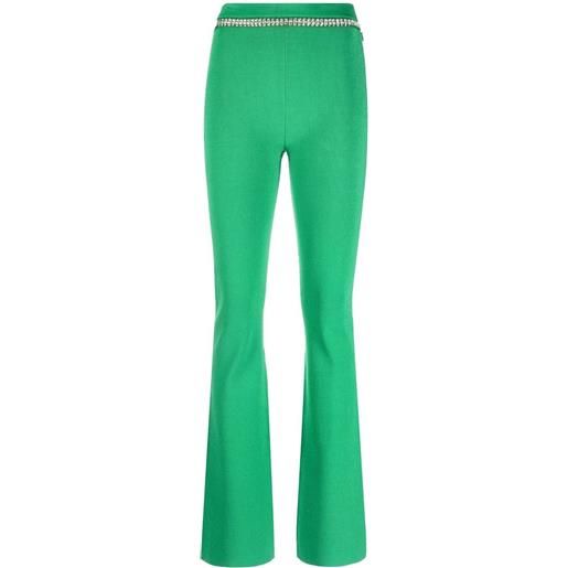 Rabanne pantaloni svasati a coste con strass - verde