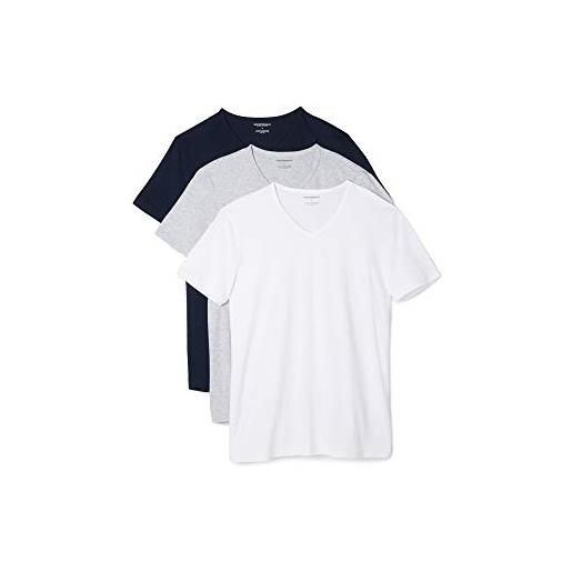 Emporio Armani cotton v-neck undershirts canottiera, grigio/bianco/blu marino, s (pacco da 3) uomo