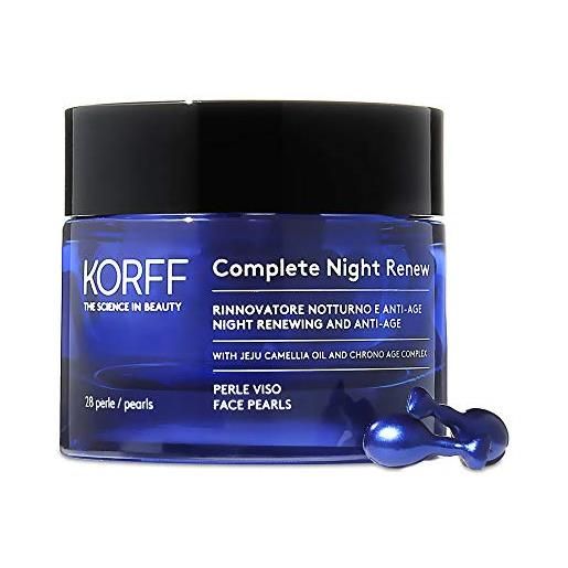 Korff complete night renew perle per viso e collo, trattamento notte perle monodose con formula intensiva anti age, 28 perle