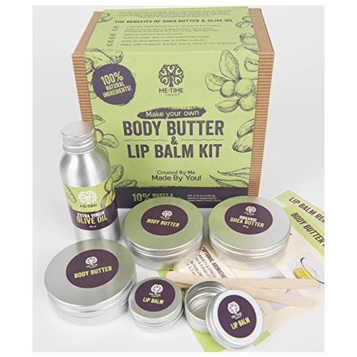 Me-Time Therapies kit per creare burro per il corpo e balsamo per le labbra, set regalo (vegano, etico, ingredienti naturali per cura della pelle)