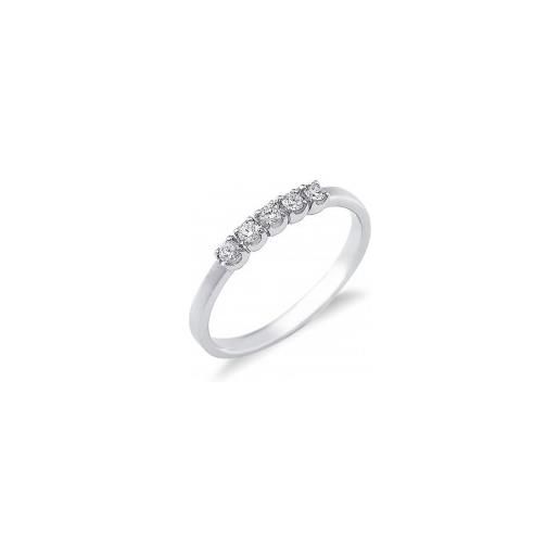 Gioielli di Valenza anello veretta a 5 pietre in oro bianco 18k con diamanti ct. 0,15. 